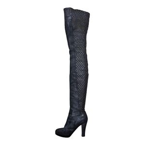 Chanel CC logo Distressed Suede Thigh-high Platform Stretch Platform Boot 38.5